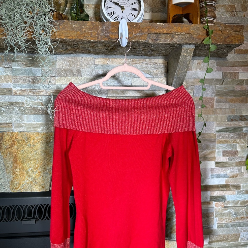 NWOT Red Metallic Off the Shoulder Long Sleeve - Dressy & Cute